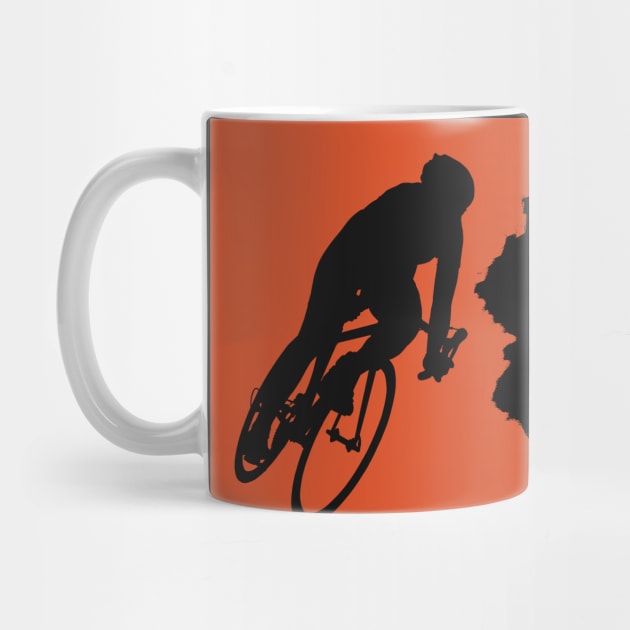 Bikerider rides the bicycle, black silhuette on orange background by marina63
